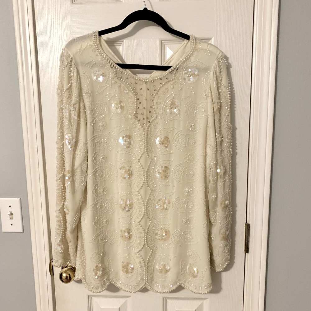Vintage Jack Bryan Sequin Beaded Blouse White